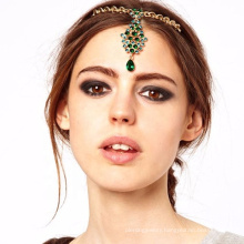 Water Drop Green Crystal Rhinestone Bridal Head Chain With Hair Pin Forehead Headpiece For Women Wedding Hair Jewelry